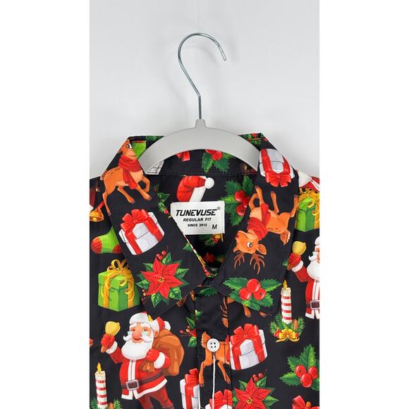 Tunevuse Christmas Holiday Long Sleeve Button Up Shirt Mens Size Medium New Red - Picture 3 of 7